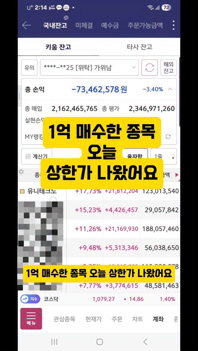 redzacal 게시물 이미지: 1억 매수한 종목 오늘 상한가 나왔어요
11월13일자 위클리자료에 있
유니테크노가...