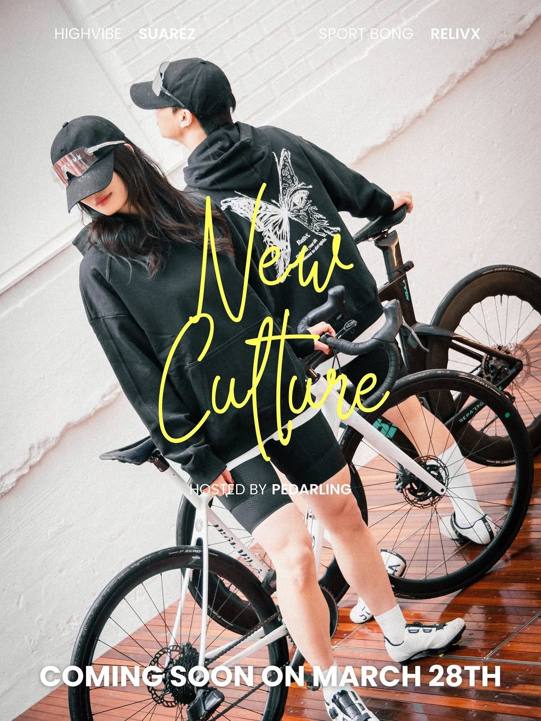 Photo shared by 자전거와 라이더를 연결하는 공간, 페달링 on March 03, 2026 tagging @sports_bong, @highvibe_official_, and @reliv_x. May be an image of bicycle, poster and text that says 'HIGHVIBESUAREZ SUAREZ HIGHVIBE SPORT SPORTBONG BONG RELIVX Nowt CapbHe lune HOSTED STEDBYPEDARLING BY PEDARLING Pe SR -e SETA ".) きい う U COMIN COMINGSOONONMARCH28 SOON IINGSOONON ON MARCH 28TH'.