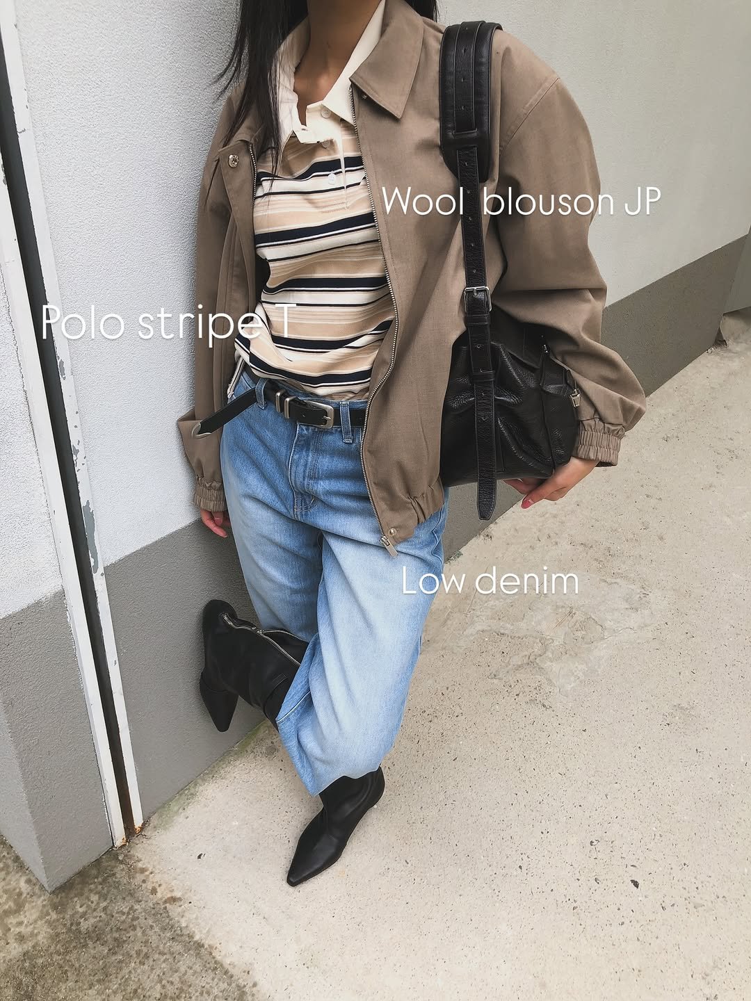Photo by REPELLER (wholesale Clothing) on September 20, 2025. May be an image of 1 person and text that says 'Wool blouson Wool_blousonJP JP Polo Polostripe strip Low denim'.