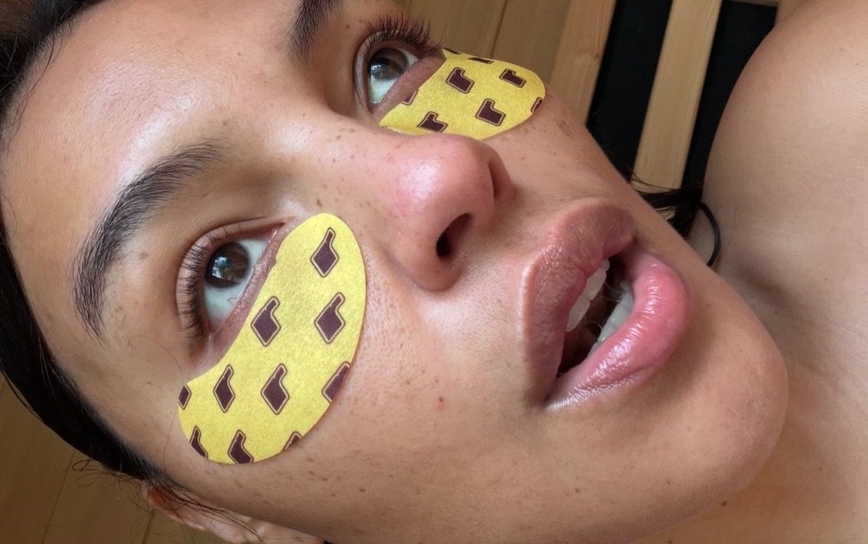 Photo shared by rhode skin on April 22, 2026 tagging @palomija. May be an image of one or more people, makeup, bandage, eye patch and text.