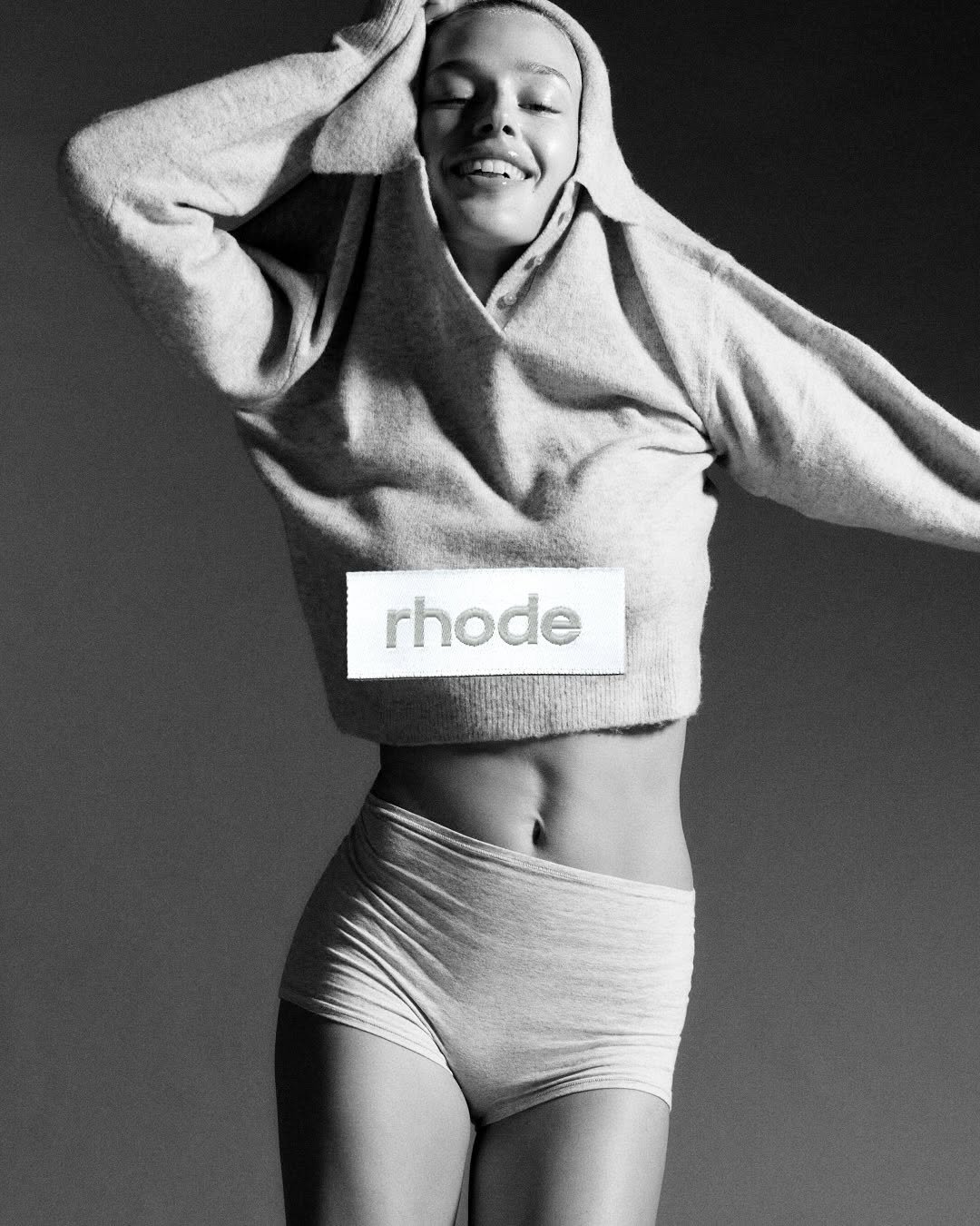 Photo by rhode skin on October 17, 2025. May be a black-and-white image of one or more people, headscarf and text that says 'rhode'.