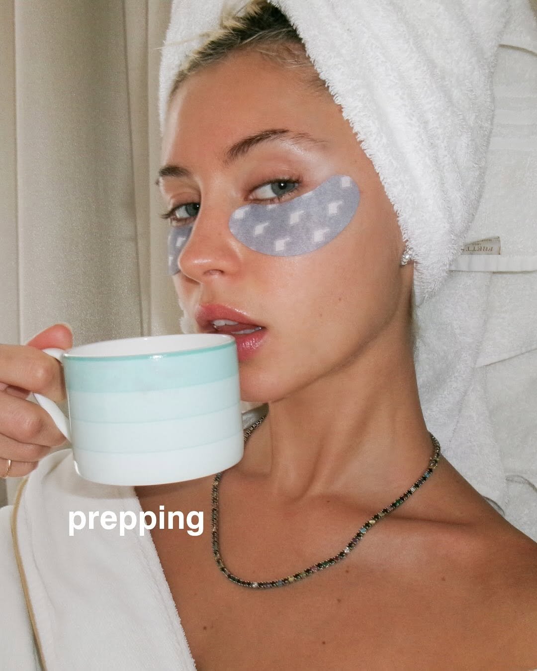 Photo shared by rhode skin on October 05, 2025 tagging @lirisaw. May be an image of 1 person, makeup, tea, teacup and text.