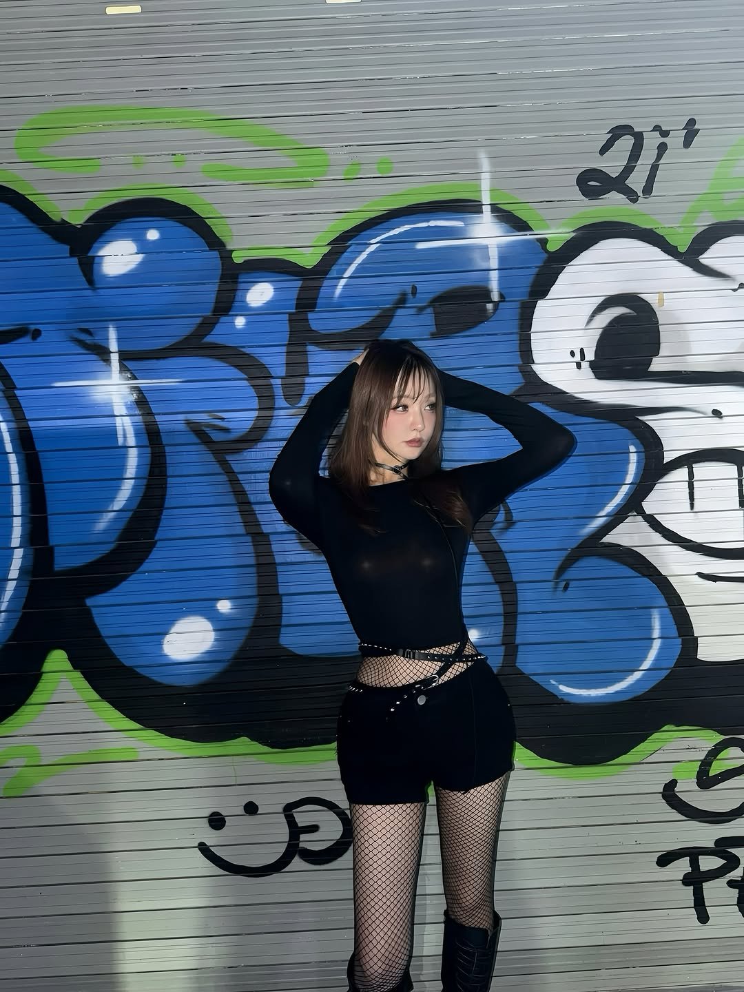 Photo shared by 𝘾𝙝𝙚𝙧𝙧𝙮🍒 on November 07, 2025 tagging @seoulhousemusic, and @undercity_culture. May be an image of costume, fishnet stockings, miniskirt, tights and text.