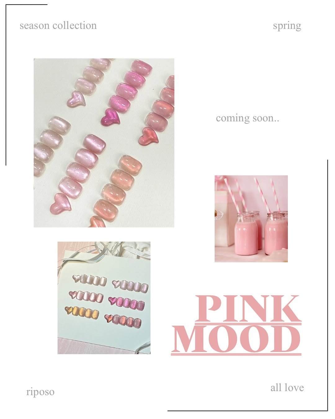 Photo by riposò official on February 19, 2026. May be an image of hairpin and text that says 'season collection spring coming comingsoon.. soon.. 0000 ΗυΟy VOTTO 80000 10000 VO0OO 10 ยด0ง0 PINK MOOD riposo all love'.