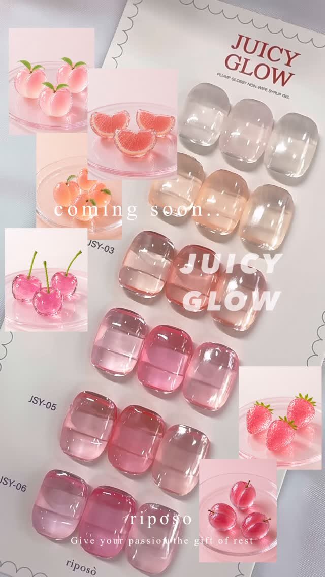 riposonail_official 게시물 이미지: 🍓🍒🍑 ʲᵘⁱᶜʸ ᵍˡᵒʷ 🍓🍒🍑
 
맑고 투명한 젤리같은 상큼함을 담은 쥬시글로우...