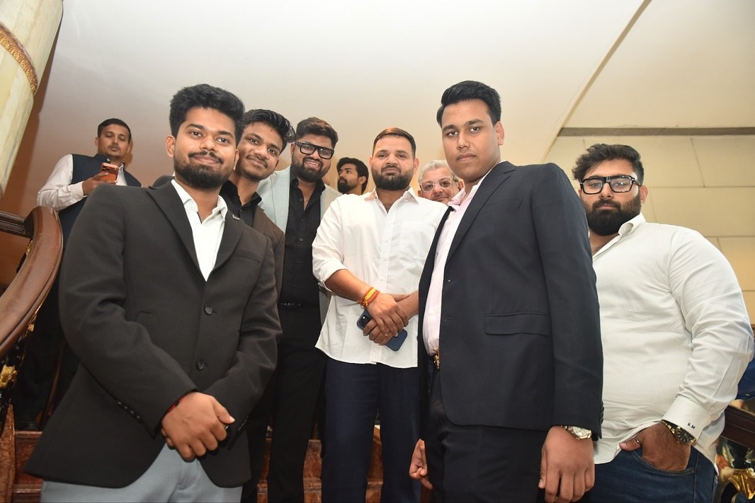 Photo shared by Rochit Singh on November 04, 2025 tagging @akhil.ono_creators, @karanbhushansingh_57, and @pwl.india. May be an image of one or more people, beard, people smiling, people standing, suit, wedding and text.