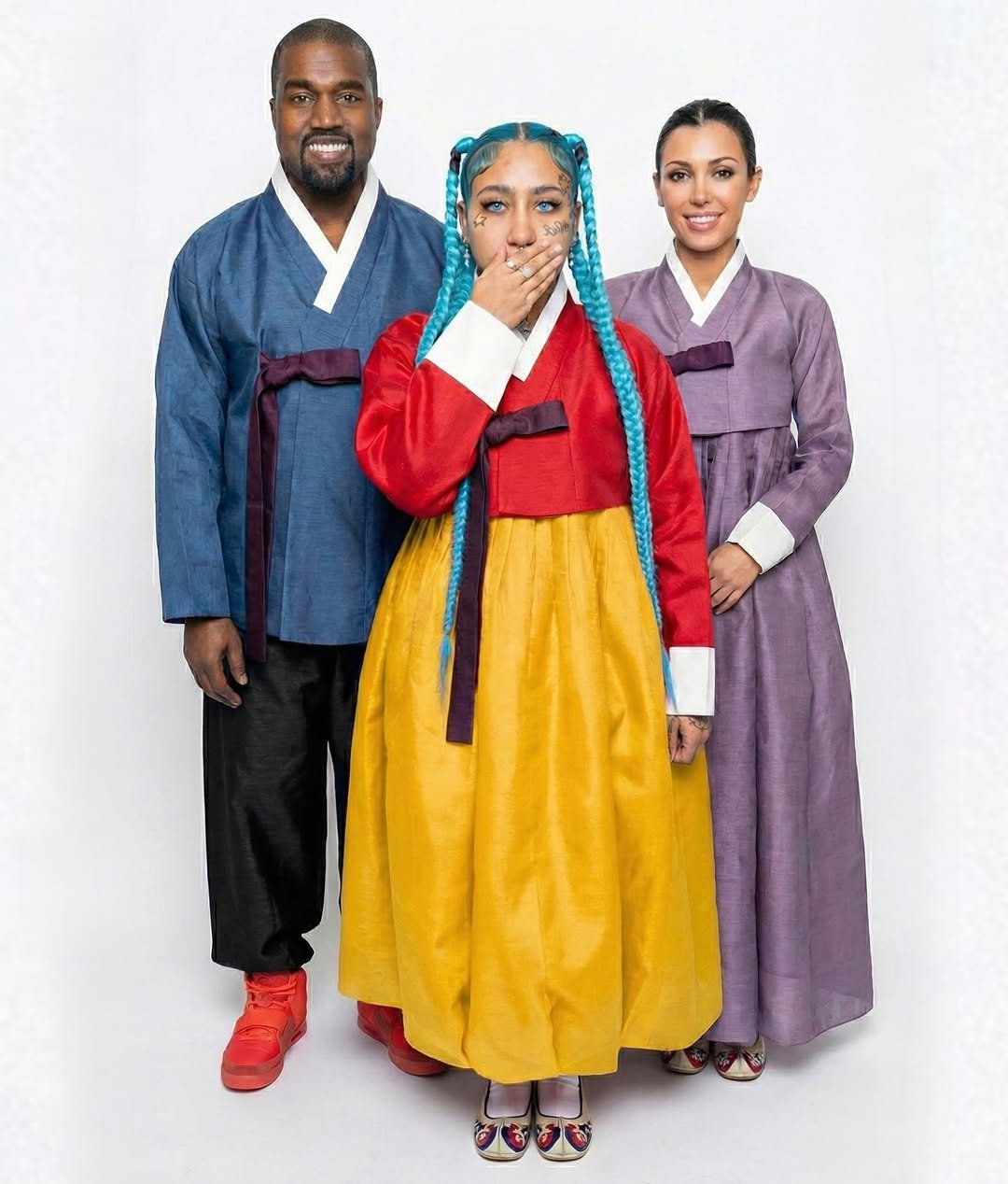 Photo shared by SEONGSU KIM on February 13, 2026 tagging @ye. May be an image of one or more people, costume and text.