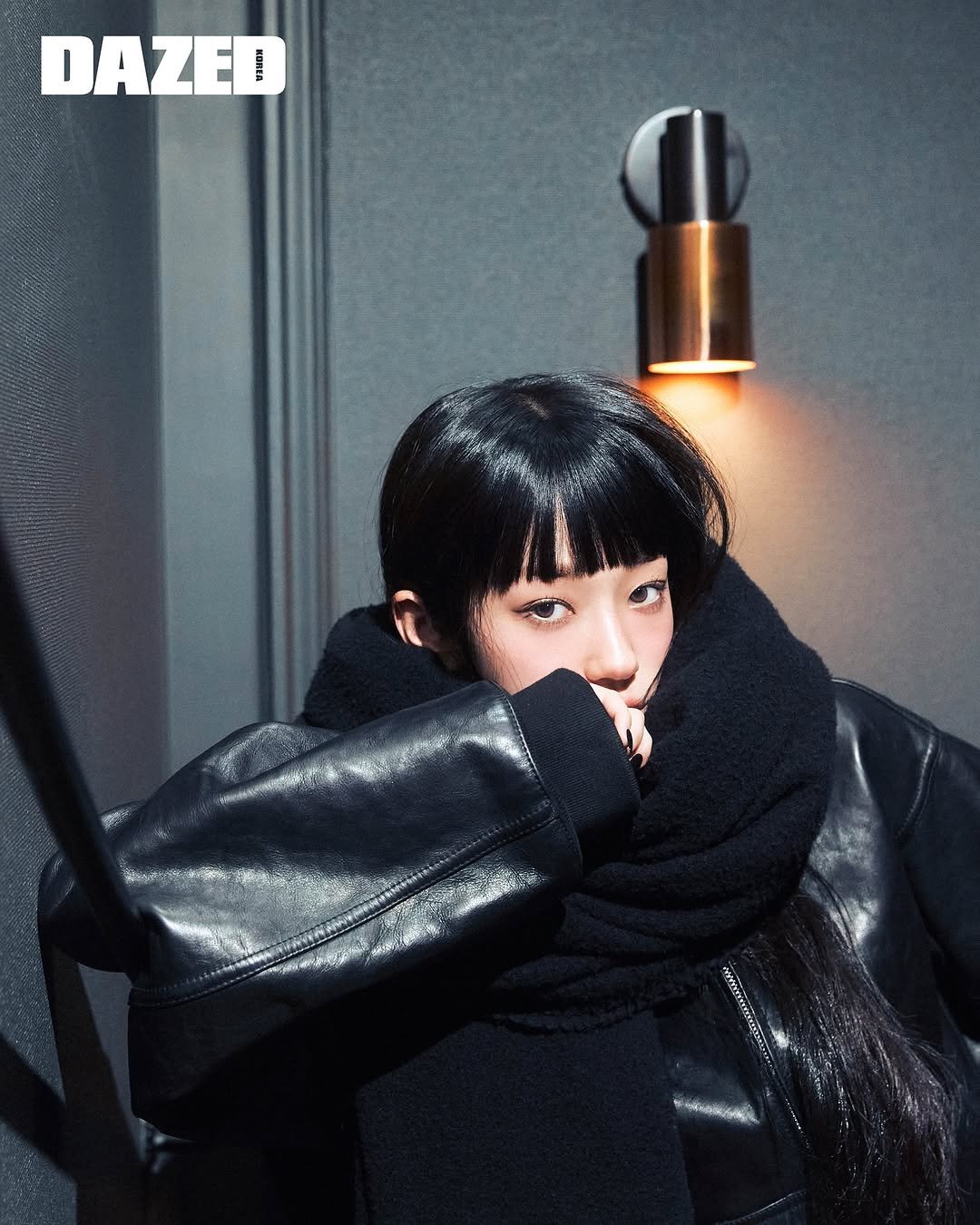 Photo shared by 노윤서 on July 28, 2025 tagging @balenciaga, @b_joeun, @stylist_eel, @dazedkorea, and @janghyeyeon_. May be an image of one or more people, hair, goosedown coat, duffle coat, parka, magazine and text.