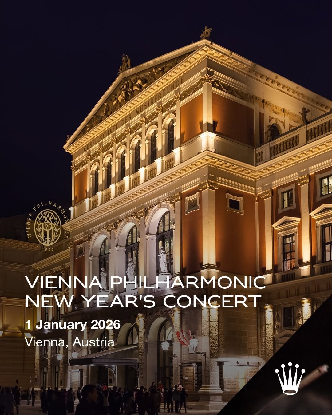 Photo shared by ROLEX on December 31, 2025 tagging @viennaphilharmonic, and @nezetseguin. May be an image of poster and text that says '3wm ተራመቲጉስን የግግግአጋው VIENNA PHILHARMONIC NEW YEAR'S CONCERT 1 January 2026 Vienna, Austria'.