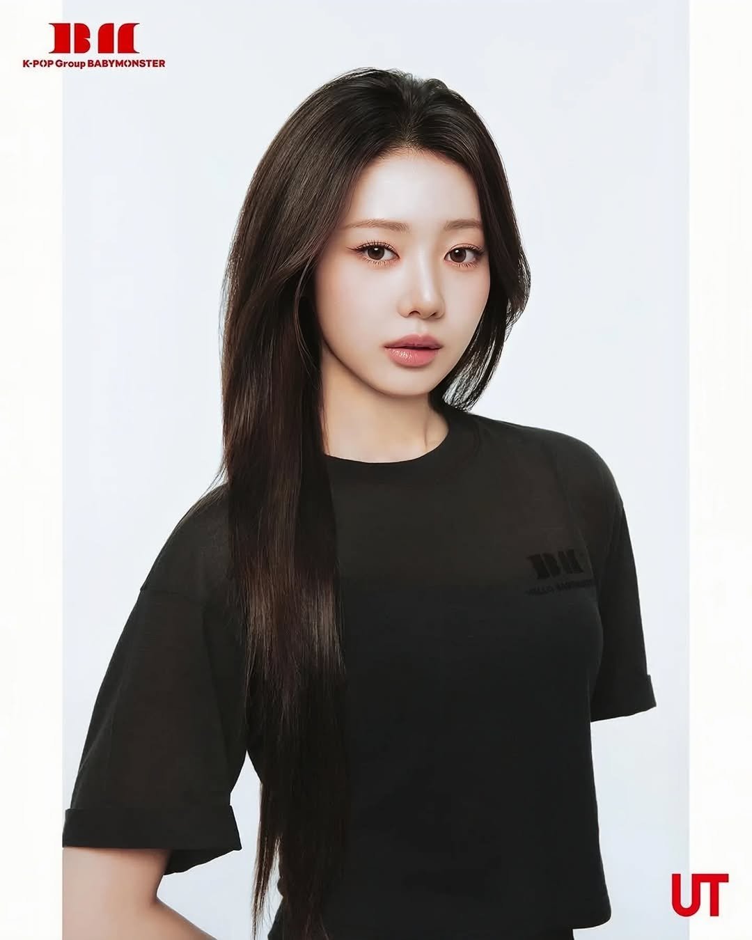 Photo by Lee Dain (이다인) on January 11, 2026. May be an image of one or more people, hair, top and text that says 'B W K-POPOrGupBABYMONSTER BABYMONSTER UT'.