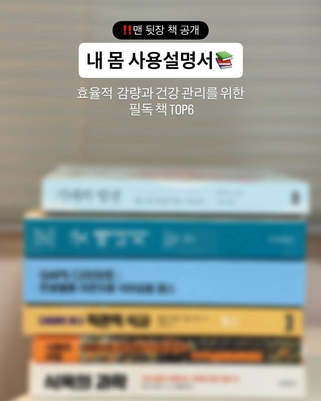 Photo by 로윤 | 폭식•다이어트 멘탈 케어🧠✨ on June 28, 2025. May be an image of book and text that says '!!맨 맨 뒷장 책 공개 내 몸 몸 사용설명서 효율적 감량과 건강 관리를 위한 필독 필독책TOP6 책 TOP6 NG Caa 0回00 CeNa はら オ 時電注場 2E'.