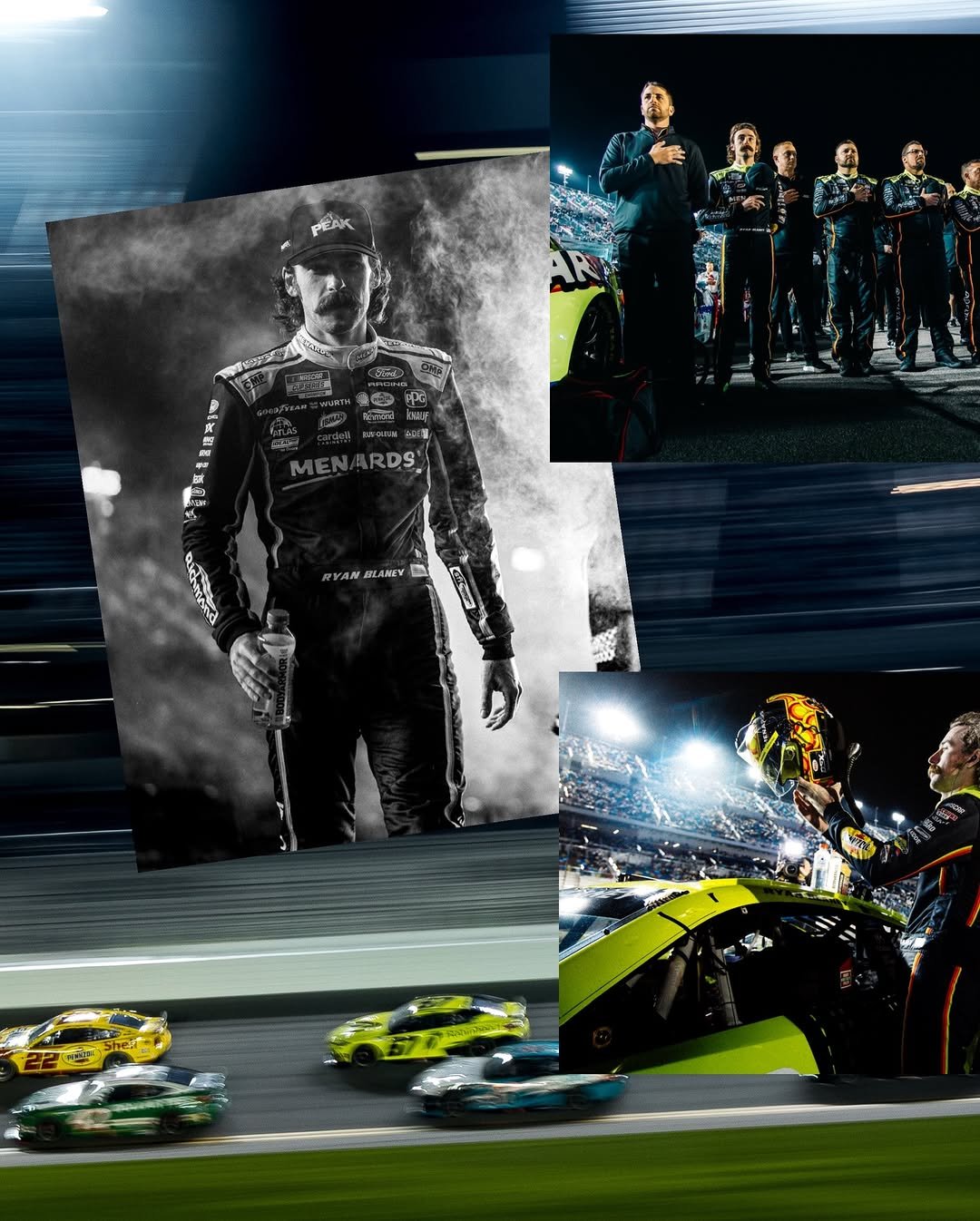 Photo shared by Ryan Blaney on February 13, 2026 tagging @team_penske. May be an image of racing vehicles, race car, poster and text that says 'PEAK WE E ARDS RDS 포 NBLANEV'.