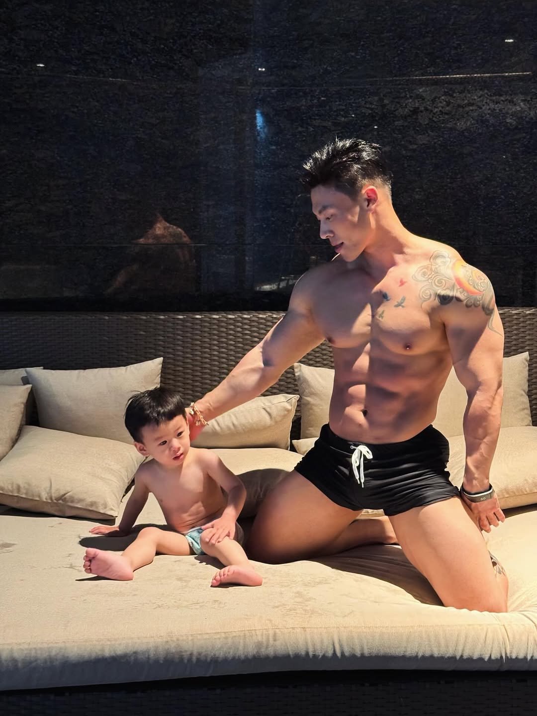 Photo by Ryan Ding on April 23, 2026. May be an image of baby, body building, underwear, diaper and text.