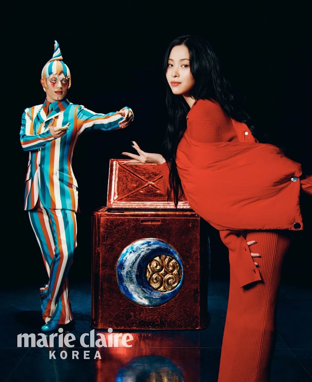 Photo by ITZY RYUJIN (신류진) on November 19, 2025. May be an image of poster, costume, tambourine, magazine and text that says 'marie marieclaire claire KOREA'.