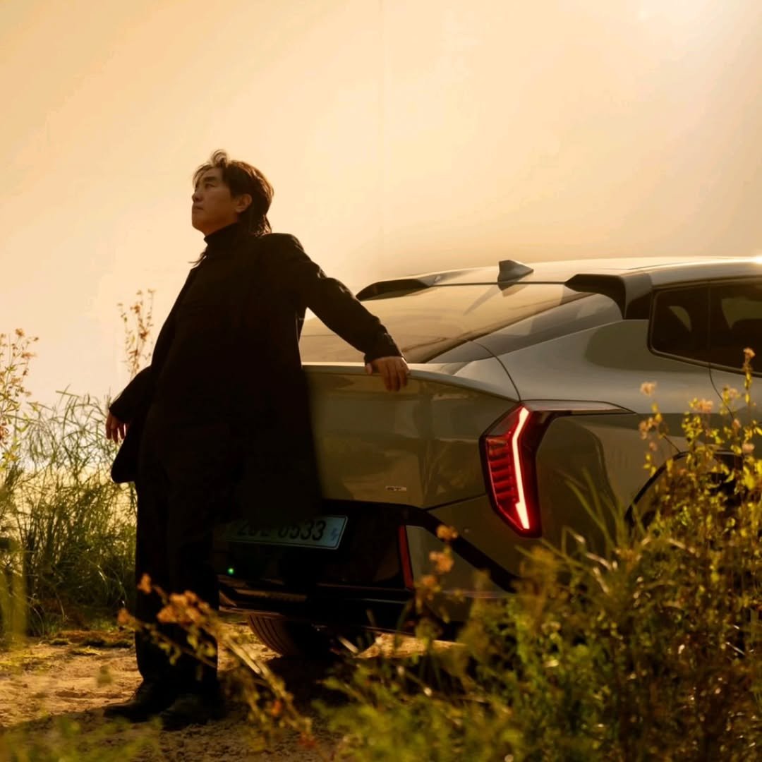 Photo shared by 류승룡 柳承龍 on February 03, 2026 tagging @kia.kor. May be an image of car, wheel, road and text.