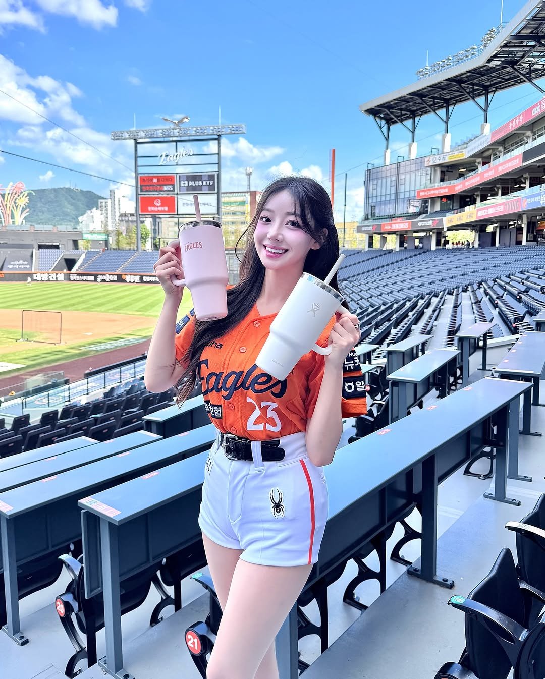 Photo shared by 우수한 禹洙漢🎀 on August 20, 2025 tagging @gs25_official. May be an image of 1 person, playing baseball, drink and text.