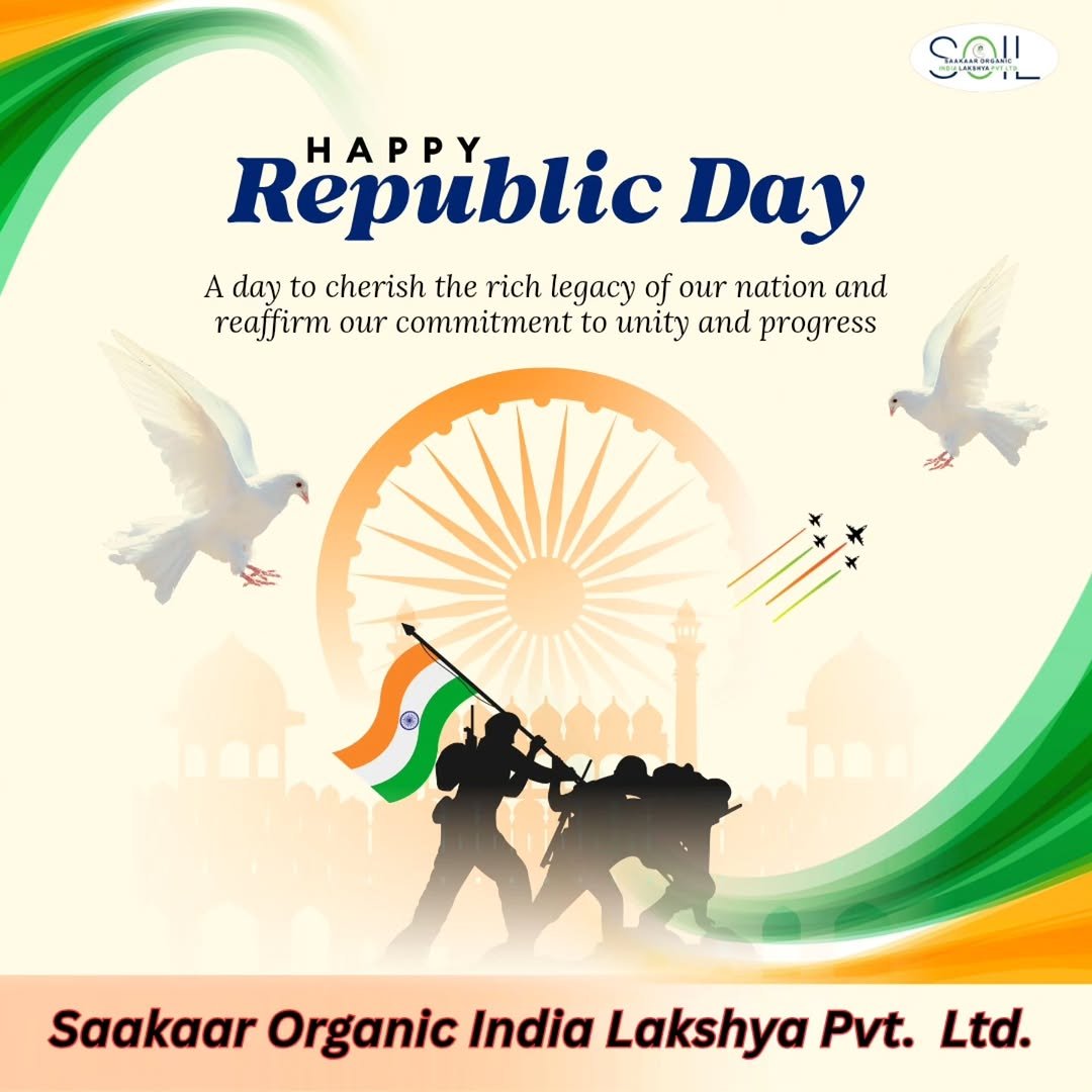 Photo by Saakaar Organic India lakshya on January 25, 2026. May be an image of ‎flag and ‎text that says '‎Col ្រាទរ ил ااباات Republic HAPPY Day A day to cherish the rich legacy of our nation and reaffirm our commitment to unity and progress Saakaar Organic India Lakshya Pvt. Ltd.‎'‎‎.