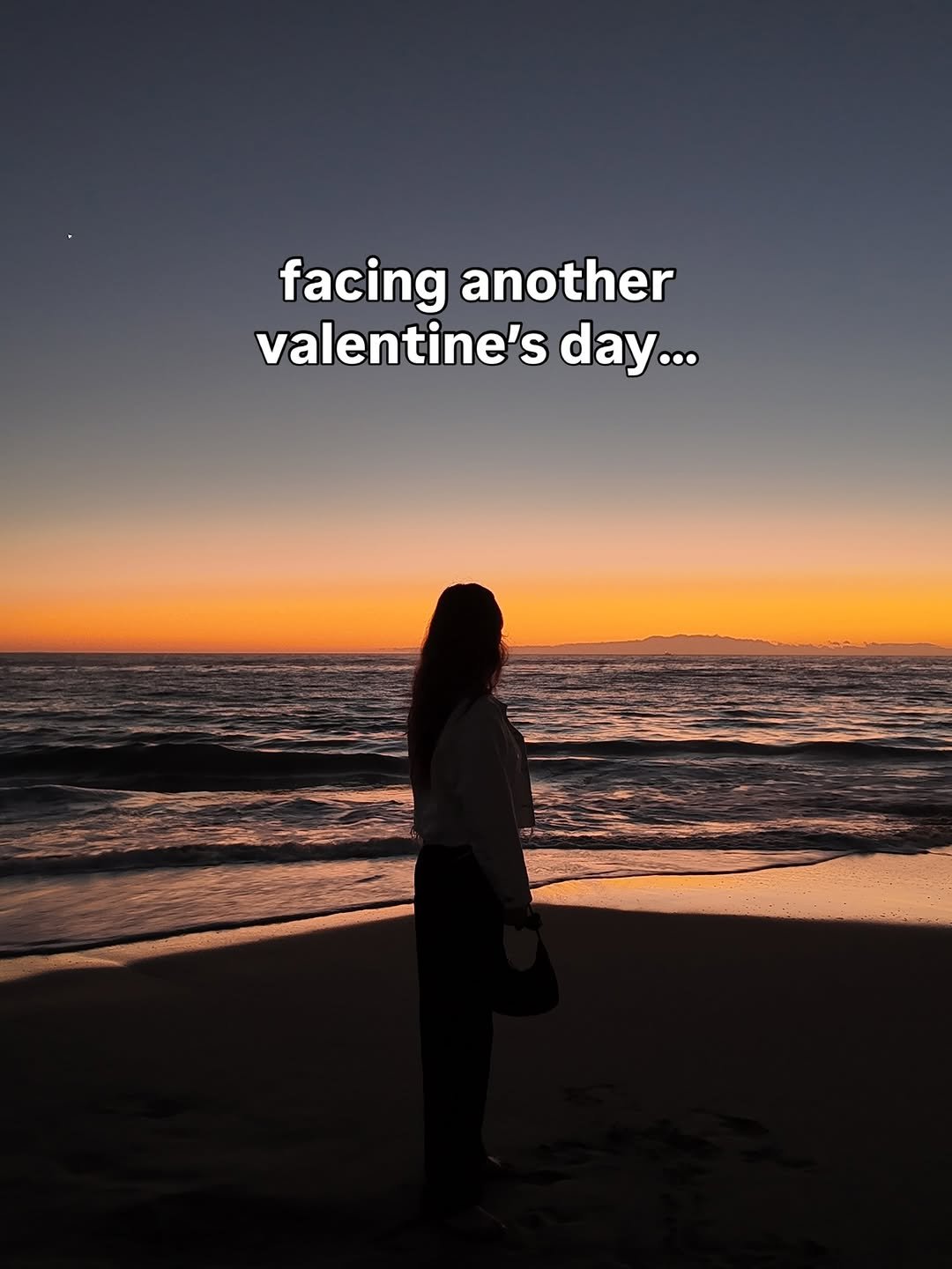Photo by Sabrina 🫶🏼 life after loss on February 10, 2026. May be an image of one or more people, heart, ocean, twilight and text that says 'facing another valentine's day...'.