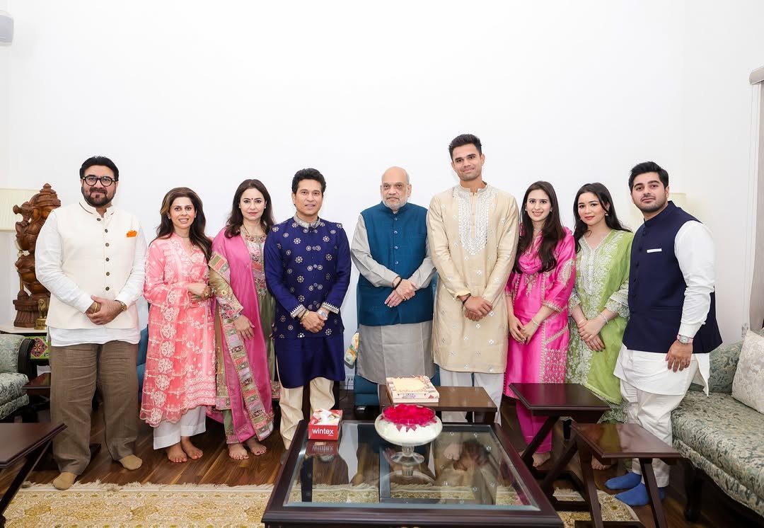 Photo shared by Sachin Tendulkar on February 10, 2026 tagging @saratendulkar, and @arjuntendulkar24. May be an image of one or more people, wedding and text.