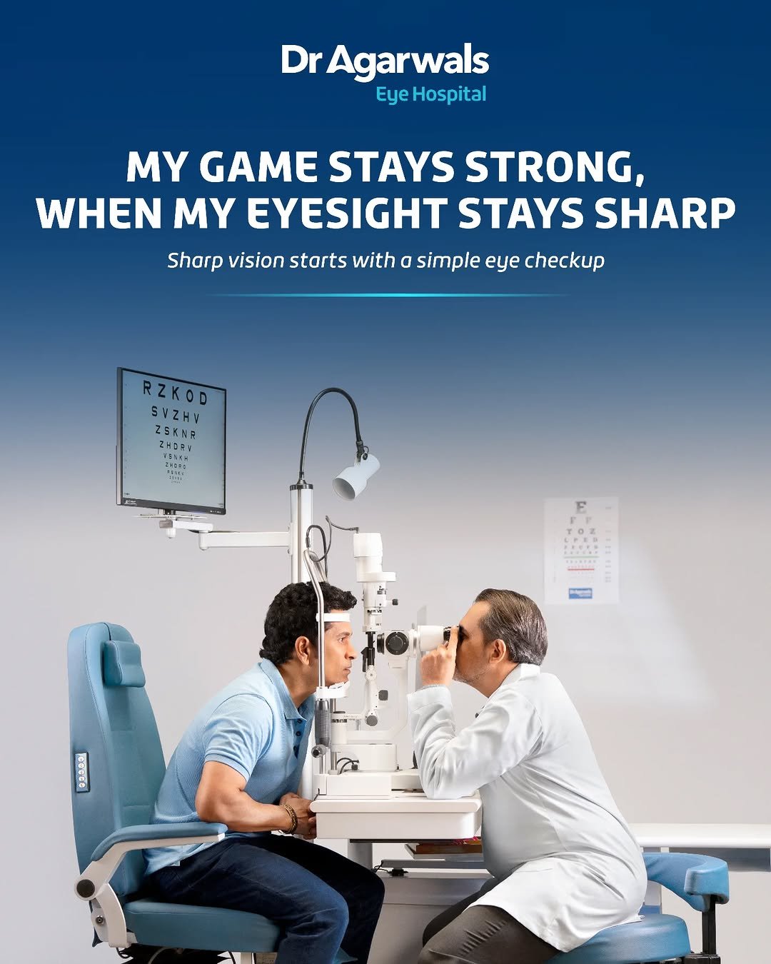 Photo shared by Dr Agarwals Eye Hospital on September 16, 2025 tagging @sachintendulkar. May be an image of 2 people, eyeglasses and text that says 'Dr Agarwals Eye Hospital MY GAME STAYS STRONG, WHEN MY EYESIGHT STAYS SHARP Shorp vision starts with a simple eye checkup RZKOD AZHA ZSKNR ZHORY ア生ん ZHDER ・こ5ペり T Rasti 유고. 제품보 Tare z 0000 f'.