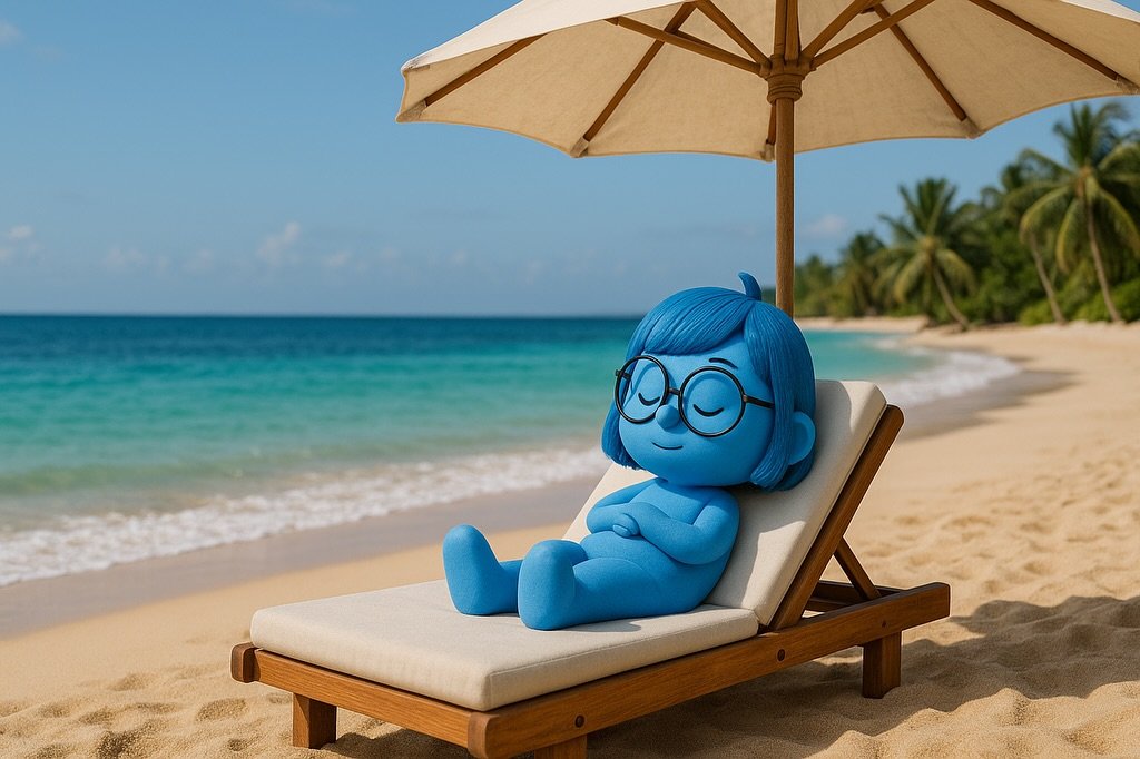 Photo by 퀸가비 슬픔이 PD like on August 08, 2025. May be a cartoon of minions, beach ball, beanbag chair, deck chair, umbrella and text.