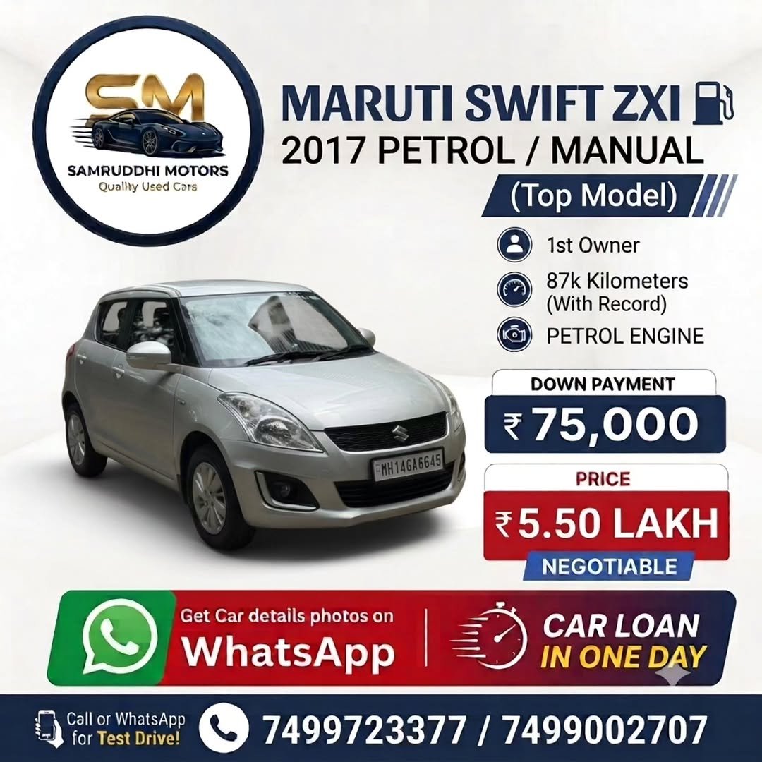 samruddhi.motors_pimpri 게시물 이미지: 🚗 MARUTI SUZUKI SWIFT ZXI (PETROL)

​🔹 Model:...