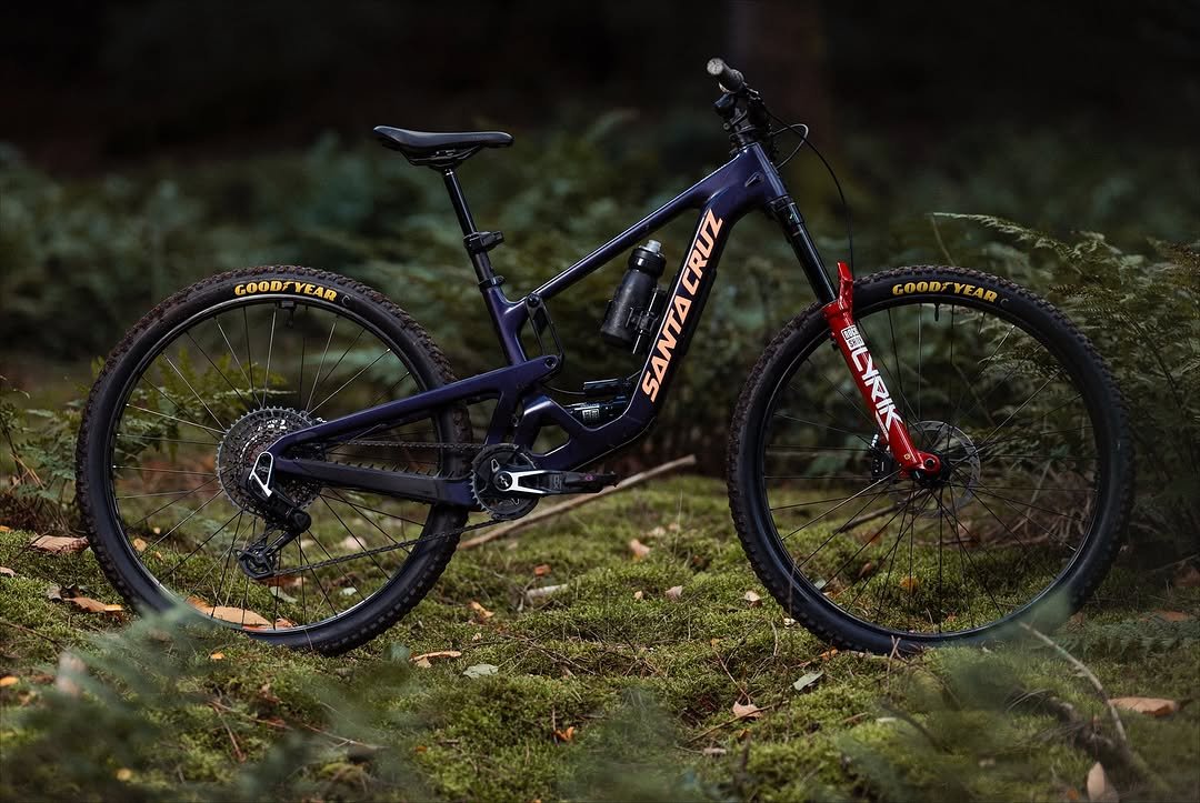 Photo shared by Santa Cruz Bicycles on November 14, 2025 tagging @riderrachy. May be an image of bicycle and text that says 'GOODFYEAR GOOD GOOD GOOD/YEAR YEAR 總國も'.