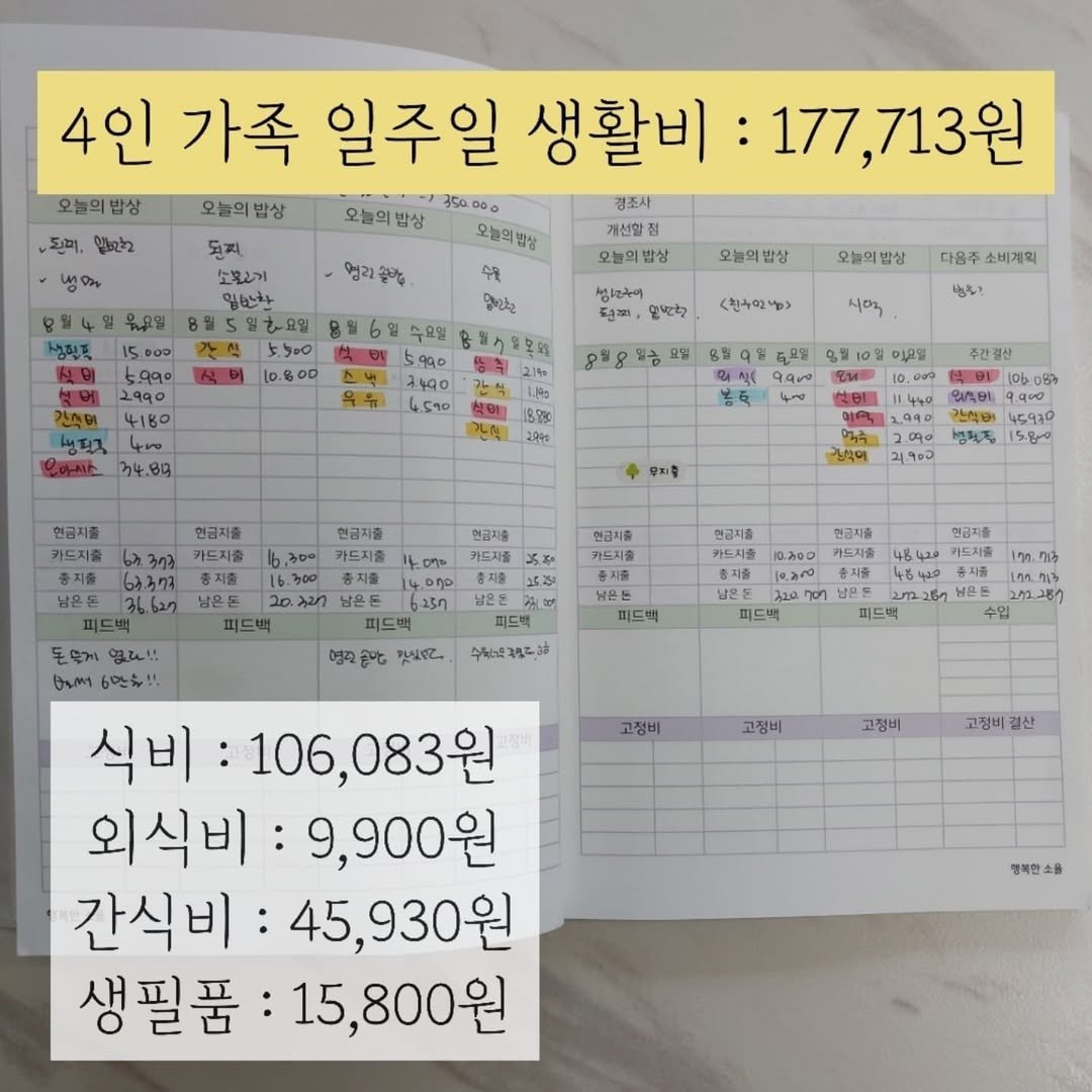 Photo by 행복한소율🕊가계부,식단표,식비절약,집밥레시피 on August 11, 2025. May be an image of calendar and text.