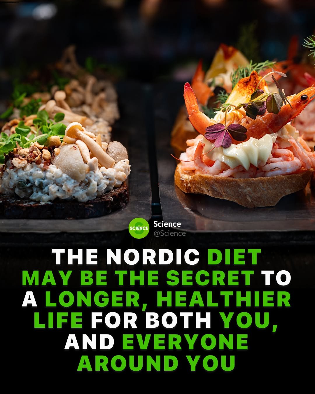 Photo by Science 🧬 on December 01, 2025. May be an image of sushi, smoked salmon, vegetable, tuna and text that says 'SCIENCE Science THE NORDIC DIET MAY BE THE SECRET to A LONGER, HEALTHIER LIFE FOR BOTH YOU, AND EVERYONE AROUND YOU'.