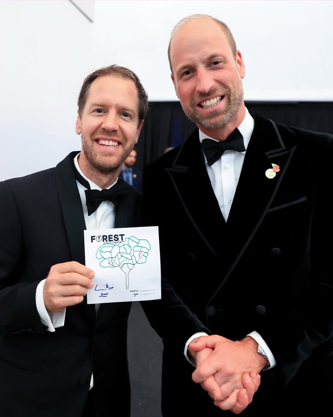 Photo shared by Sebastian Vettel on November 08, 2025 tagging @earthshotprize. May be an image of dinner jacket and suit.