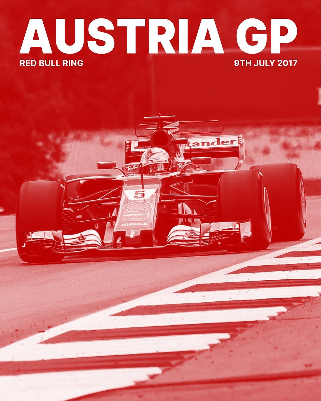 Photo by Sebastian Vettel on March 17, 2026. May be an image of ‎racing vehicles, race car, poster and ‎text that says '‎AUSTRIA GP RED BULL RING 9THJULY 9T JULY 2017 uander 三 حب KoA MAHLI LI IN‎'‎‎.