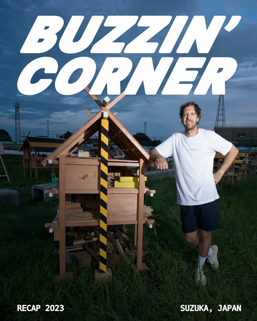 Photo by Sebastian Vettel on March 28, 2026. May be an image of poster, magazine and text that says 'BUZZIN' CORNER 대을 RECAP RECAP2023 2023 SUZUKA, SUZUKA,JAPAN JAPAN'.