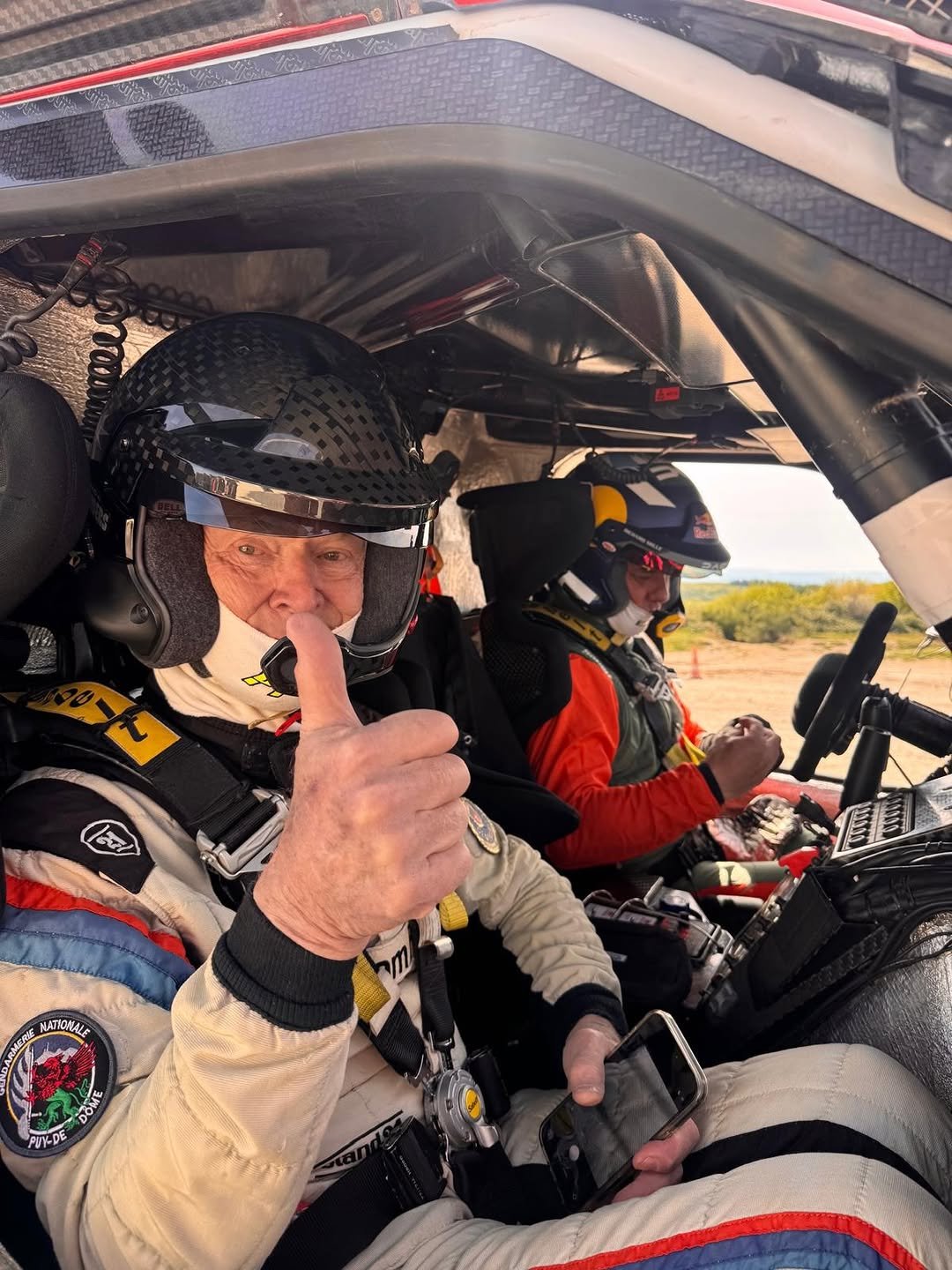 Photo shared by The Dacia Sandriders on April 22, 2026 tagging @sebloebofficiel, and @aripietivatanen. May be an image of racing vehicles, buggy and text.