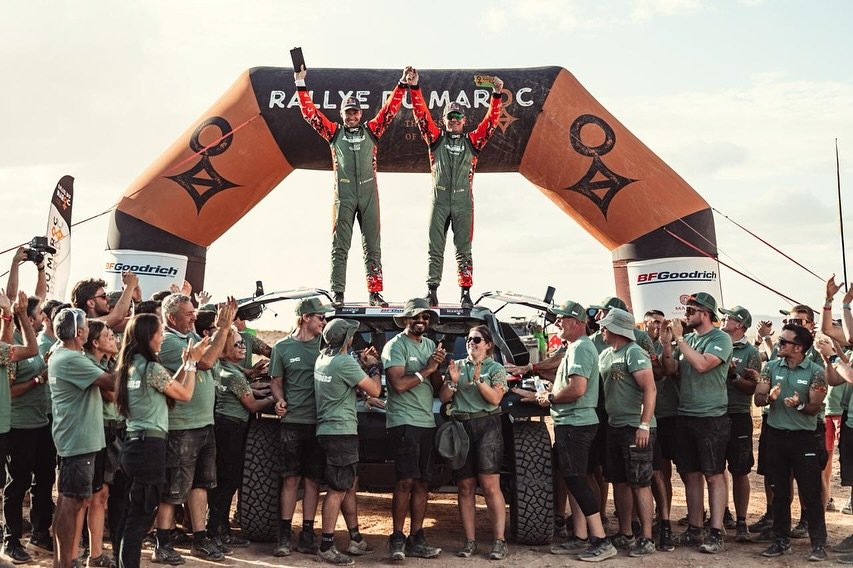 Photo shared by Sébastien Loeb on October 17, 2025 tagging @redbulldesertwings, @bardahl_official, @bfgoodricheurope, @edouard_boulanger, and @the_dacia_sandriders. May be an image of one or more people, crowd, outdoors and text.