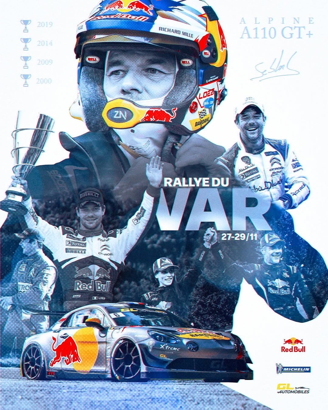 Photo by Sébastien Loeb in Sainte-Maxime with @redbullfrance, @michelinmotorsport, @bardahl_official, @cfrallye, and @ludovicgodard_rallye. May be an image of racing vehicles, race car, poster, helmet and text.