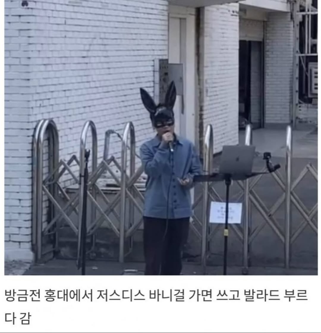 Photo by 서승원 on March 30, 2026. May be an image of clarinet, oboe and text that says '방금전 홍대에서 저스디스 바니걸 가면 쓰고 발라드 부르 다감 감 다'.