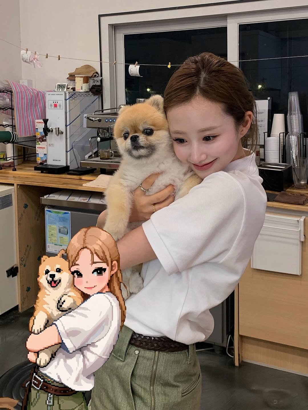Photo by 서진♡︎ on July 26, 2025. May be an image of 1 person, Pekinese and text.
