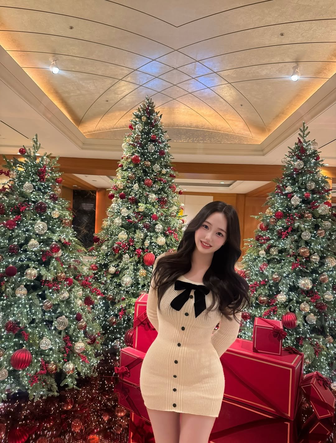 Photo by Serinah on December 30, 2025. May be an image of one or more people, hair, christmas tree, tinsel, dress, sweater and text.