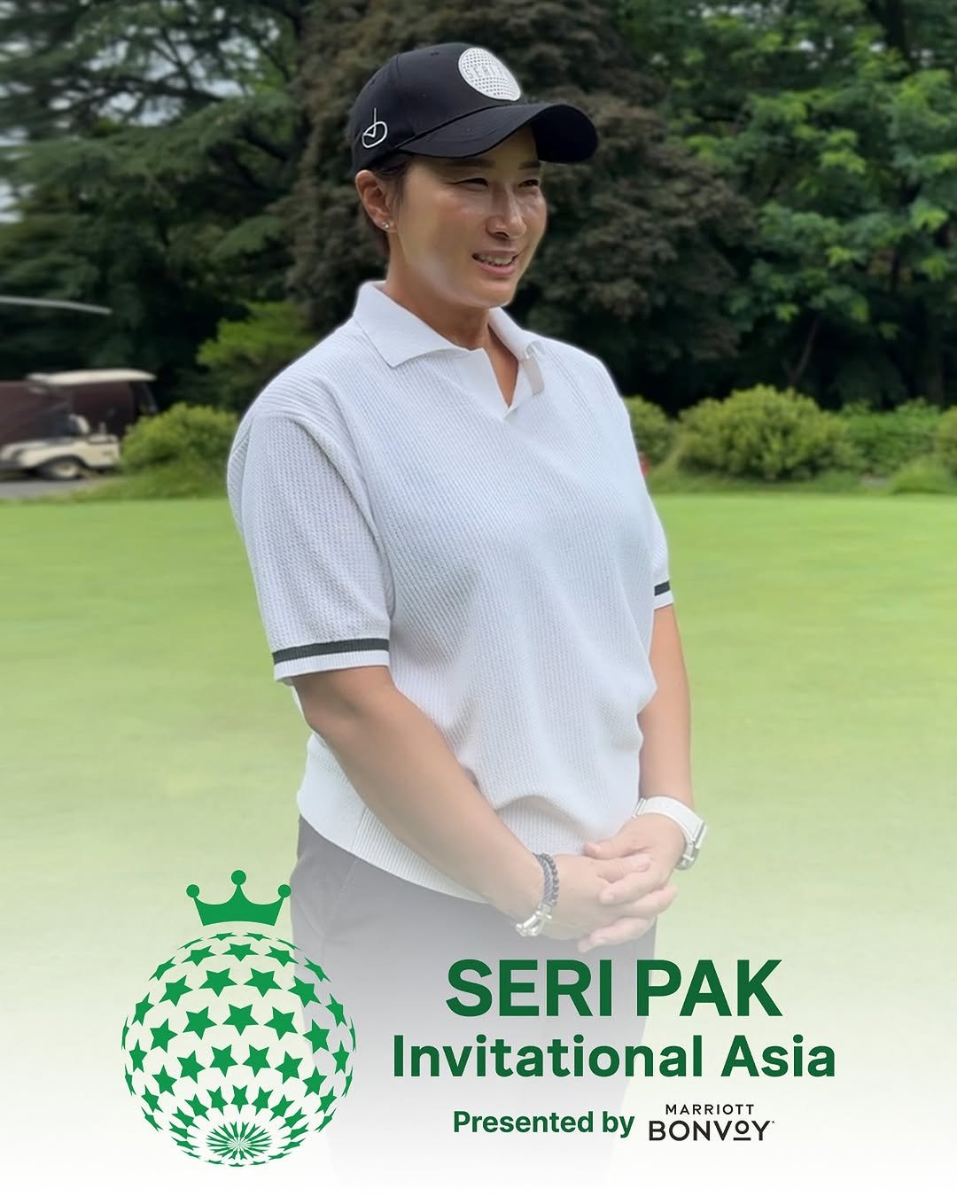 Photo by 박세리 on July 16, 2025. May be an image of 1 person, golfing and text that says 'SERI PAK Invitational Asia Presented by BONVOY MARRIOTT'.