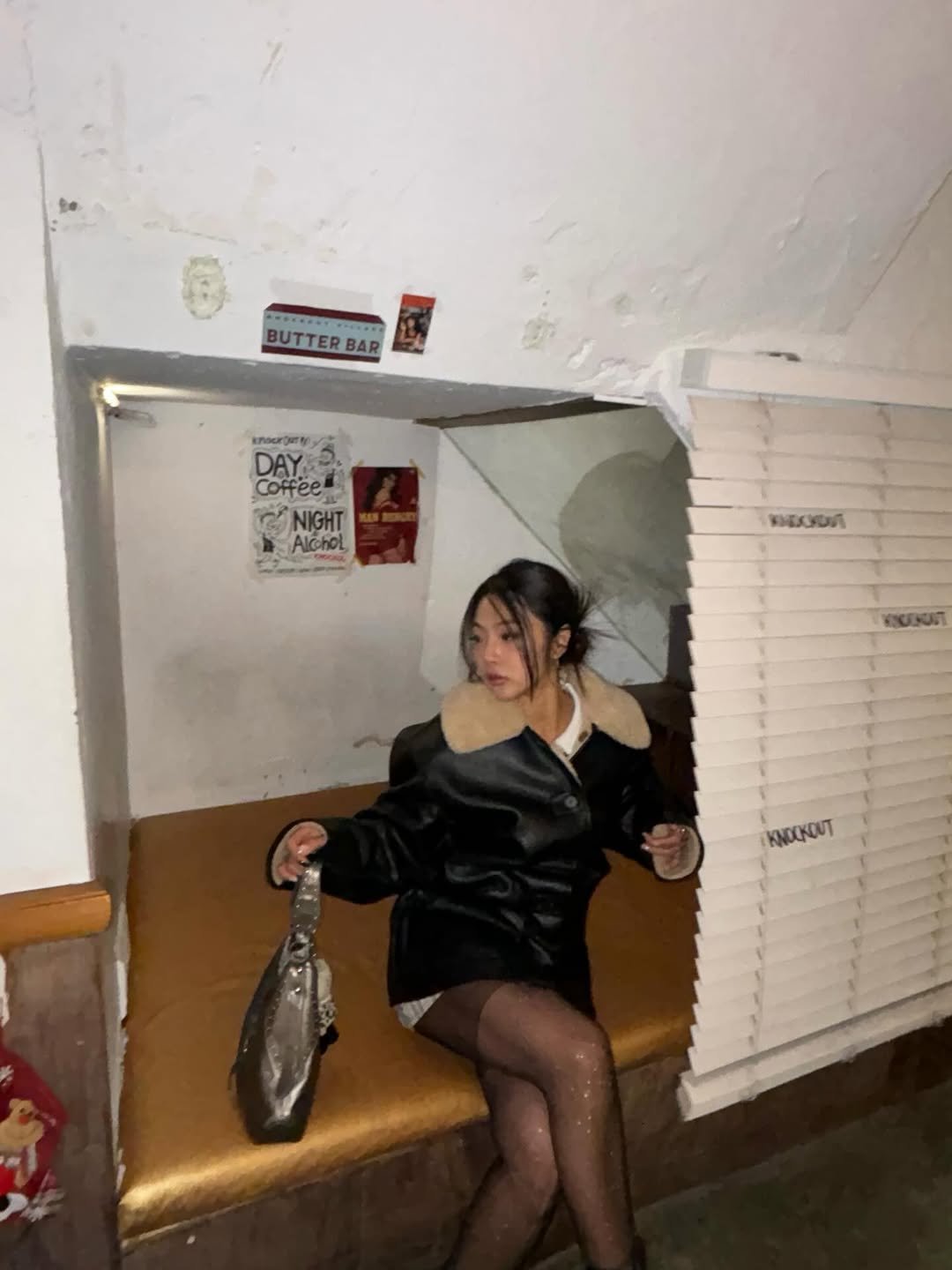 Photo by 이가효(행동파) on February 13, 2026. May be an image of tights, cigarette, fishnet stockings and text.