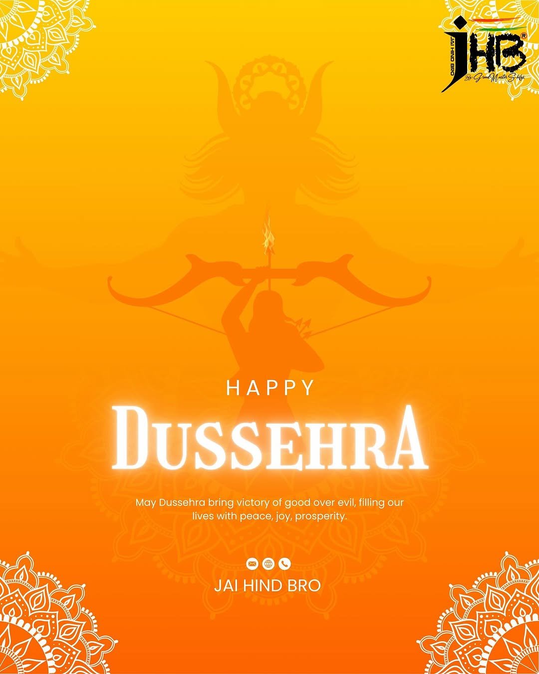 Photo shared by Jai Hind Bro on October 02, 2025 tagging @shifuji_jaihind, @swarnimaarthie, and @atikkshabhardwaj. May be a doodle of 1 person, costume, poster and text that says 'B HAPPY DUSSEHRA May Dussehra oring victory of good over evil, filling our lives with pBace, joy, prosperity. JAI HIND AHINDBRO BRO'.