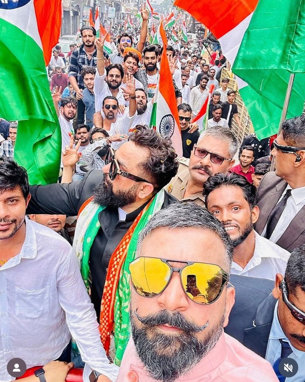 Photo by Waseem Amrohi in Amroha with @afsar.amrohvi, and @shifuji_jaihind. May be a selfie of one or more people, people standing, flag, poster and text.