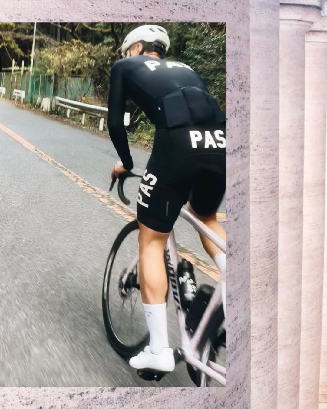 Photo shared by SHOTA 🟠🔵 on November 29, 2025 tagging @sweetprotection, @pasnormalstudios, @internationalcyclingclub, @magnet_ssc, and @rapportcyclingosaka. May be an image of bicycle, tire, helmet, road and text that says 'PAS ੴে'.