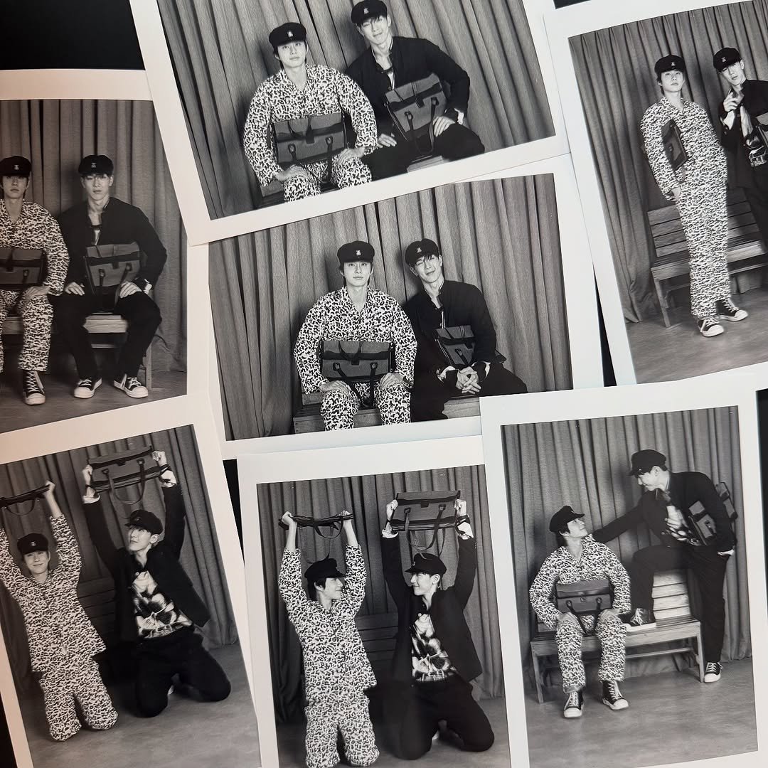Photo by 셔누 SHOWNU on October 07, 2025. May be a black-and-white image of 10 people, military uniform, sweatsuit and text.