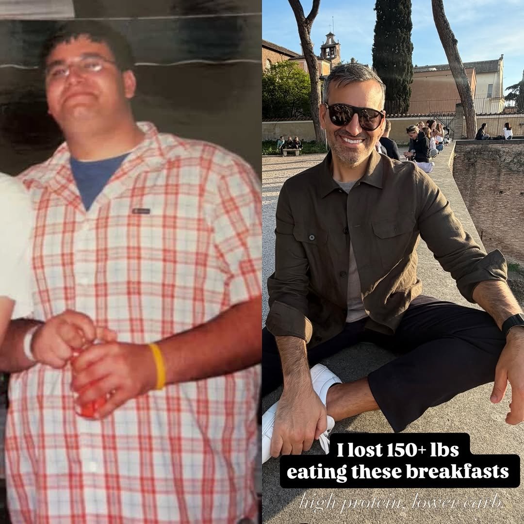 Photo by Arash Hashemi on April 15, 2026. May be an image of one or more people, people standing and text that says 'Ilost Ilost150+Ibs 150+ Ilost150+lbs lbs eating these brea breakfasts'.