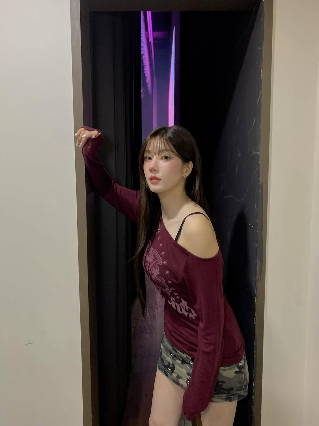 Photo by 권은비 on February 26, 2026. May be an image of one or more people, hair, miniskirt, top, shorts and text.