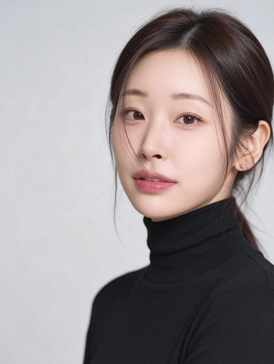 Photo by 심톨 𝐒𝐈𝐌𝐓𝐎𝐇𝐋 on February 16, 2026. May be an image of one or more people, hair, makeup, turtleneck and text.