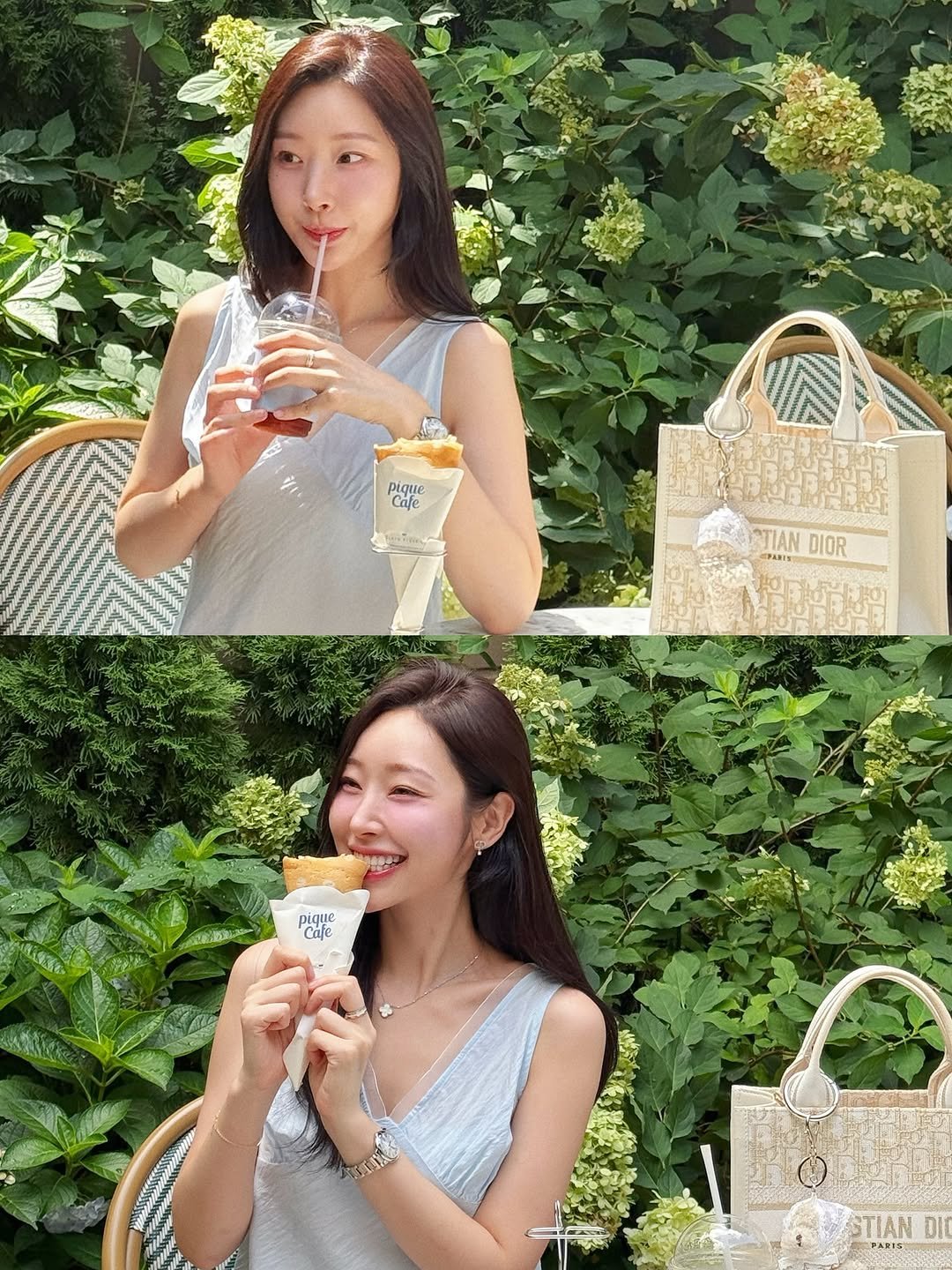 Photo by 심톨 𝐒𝐈𝐌𝐓𝐎𝐇𝐋 on September 05, 2025. May be an image of 2 people, ice cream and text that says 'pique Cafe PARIS NTANDIOR ΤΙΑΝ DIOR pique Caje EKИK IDA STIAN DIO'.