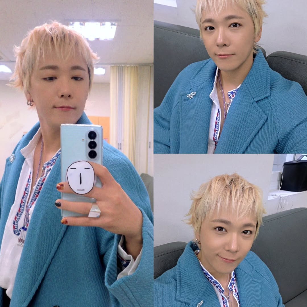 Photo by leehongki on October 30, 2025. May be a selfie of one or more people, bangs, blonde hair, top, bolo tie and text.