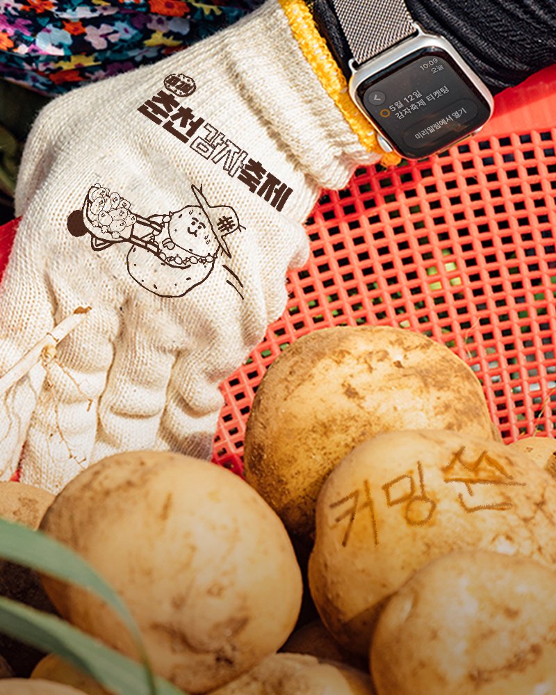 Photo shared by 춘천감자축제 on June 15, 2025 tagging @smallbrander, @gamzabatt, and @positive_rhythm_. May be an image of digital watch, potato and text.